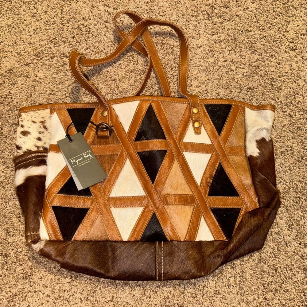 Patricia Nash Brown and White Geometric Leather Tote